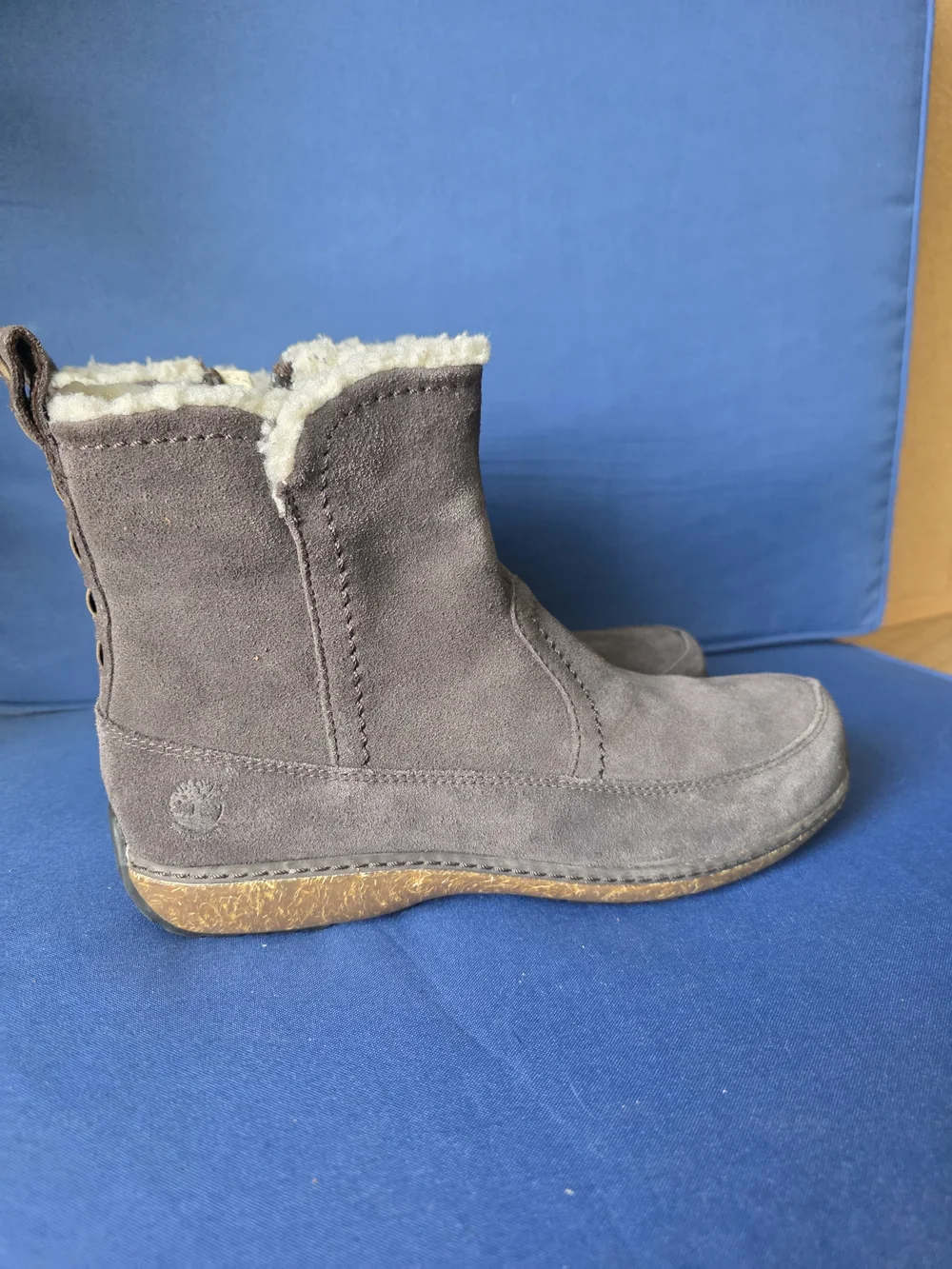 Timberland Suede Shearling Ankle Boots Women’s 7 Gray Fleece Lined
